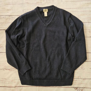 L.L. Bean Navy Blue Knit Vneck Cotton Jumper Sweater Mens XL